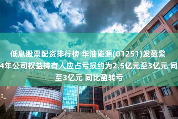 低息股票配资排行榜 华油能源(01251)发盈警 预期2024年公司权益持有人应占亏损约为2.5亿元至3亿元 同比盈转亏
